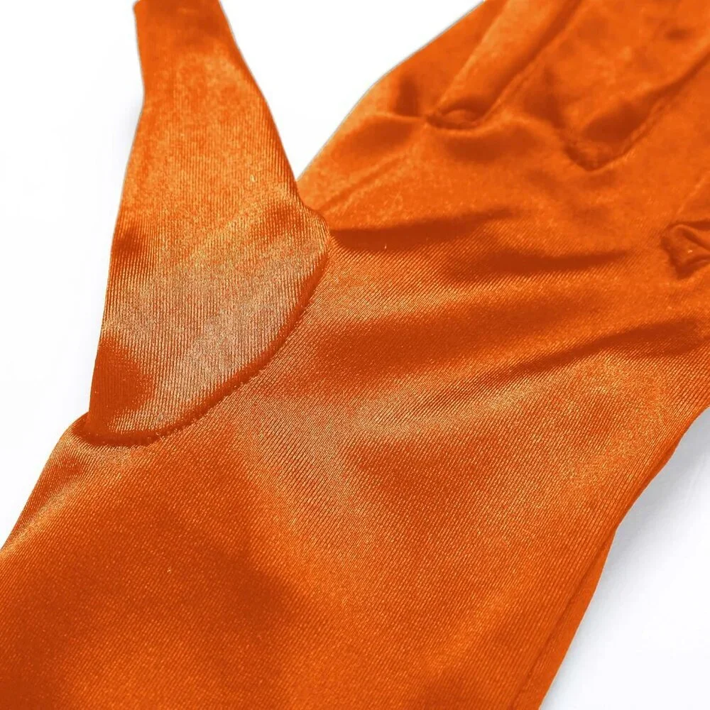 Women's Smooth Orange Long Satin Gloves Elbow Length Party Costume Accessory